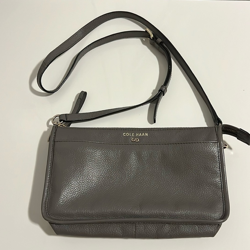 Cole Haan Taupe Grey Leather Crossbody bag